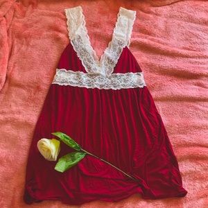 Wine red & white lace trim baby doll